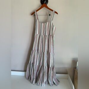 Linda Anderson Multi Color Striped Metallic Tiered Maxi Dress Large Boho Summer